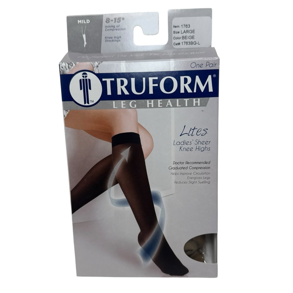 TRUFORM Leg Health‎ Lites 1763BL-L Large Beige Ladies Knee Highs 8-15 mmHg
